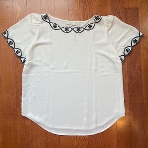 LOFT Embroidered Ivory Blouse size Medium